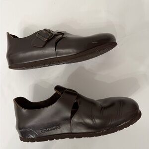Birkenstock Women’s Dark Brown Leather Slide-On Clog with Buckle Shoes Size 39